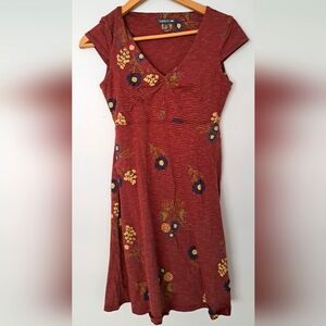 Toad&Co dark red floral organic cotton dress size XS